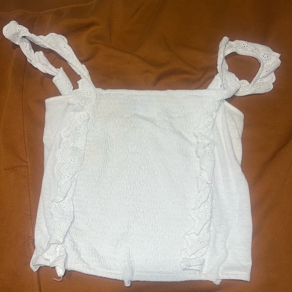 Freshman White Eyelet Trim Tank Top